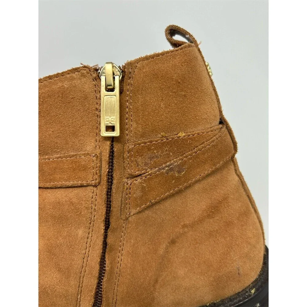 Sam Edelman Nolynn Camel Tan Heeled Ankle Booties Buckle Strap Size 10.5
